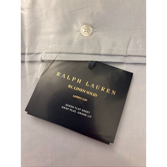 NEW Ralph Lauren Home RL Linen Solid Sheeting, true sky blue queen flat sheet, $ - Picture 2 of 6